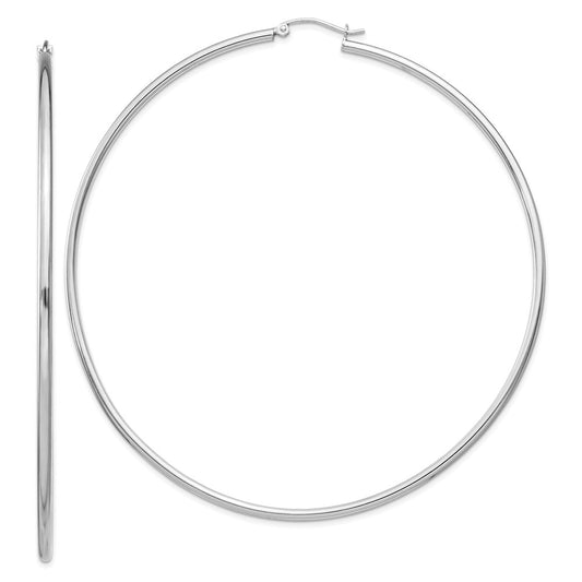 QE4381 Sterling Silver Rhodium-plated 2mm Round Hoop Earrings