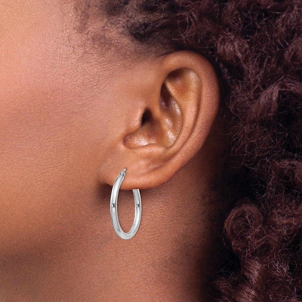 QE4385 Sterling Silver Rhodium-plated 2.5mm Round Hoop Earrings