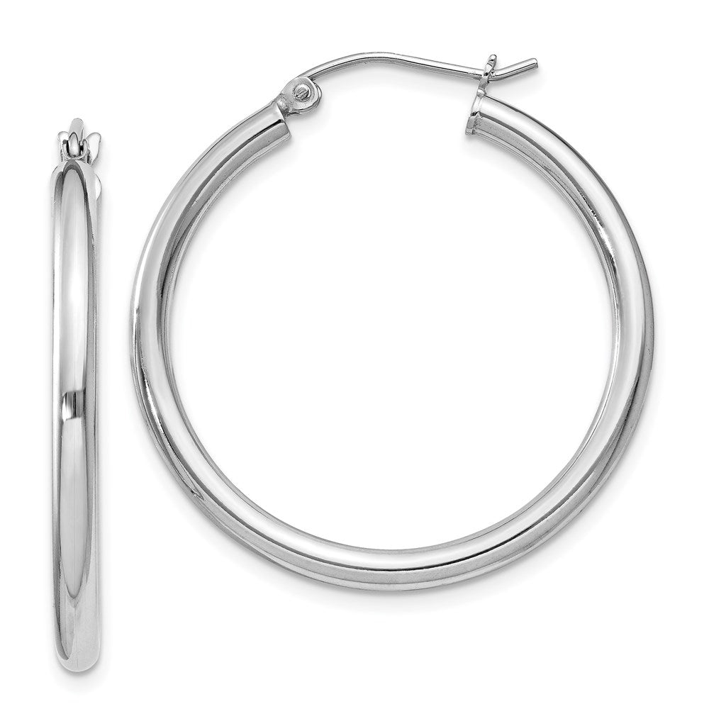 QE4386 Sterling Silver Rhodium-plated 2.5mm Round Hoop Earrings