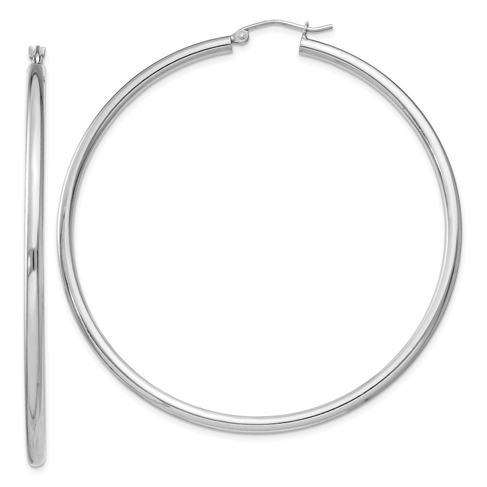QE4392 Sterling Silver Rhodium-plated 2.5mm Round Hoop Earrings