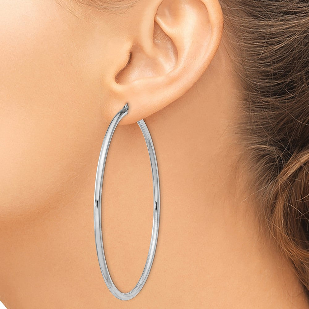 QE4394 Sterling Silver Rhodium-plated 2.5mm Round Hoop Earrings