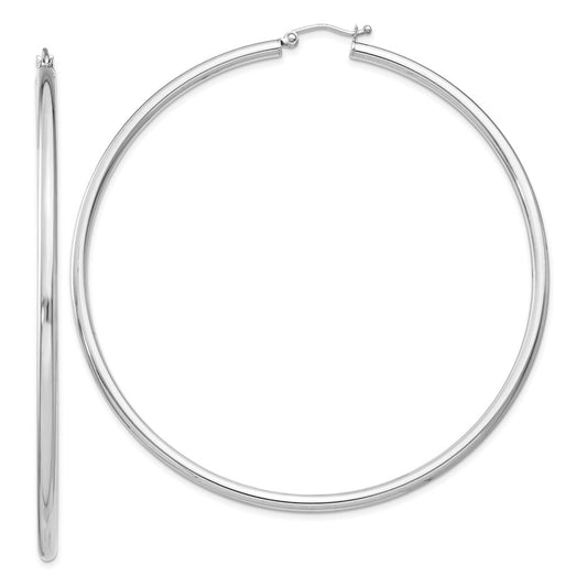 QE4394 Sterling Silver Rhodium-plated 2.5mm Round Hoop Earrings