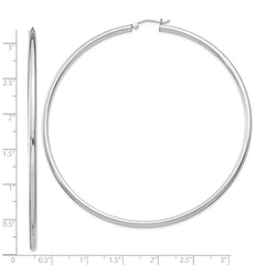 QE4395 Sterling Silver Rhodium-plated 2.5mm Round Hoop Earrings