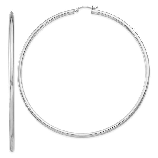QE4395 Sterling Silver Rhodium-plated 2.5mm Round Hoop Earrings