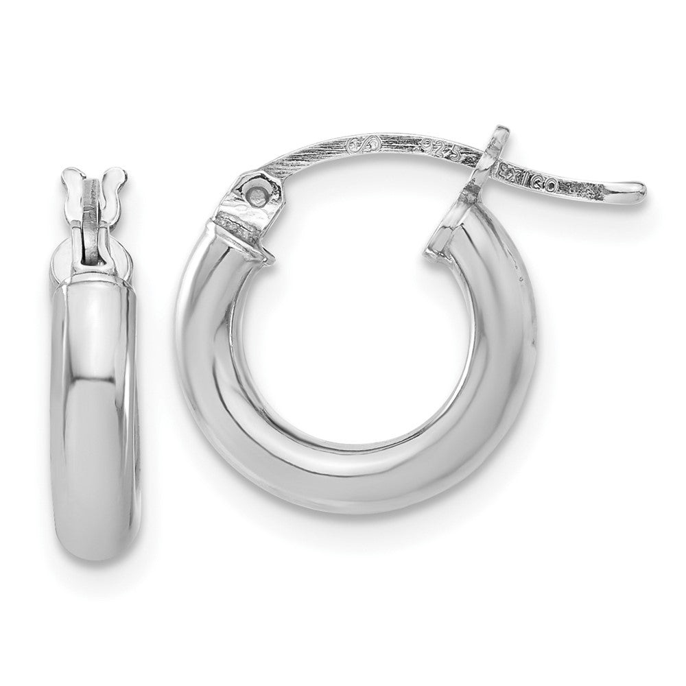 QE4396 Sterling Silver Rhodium-plated 3mm Round Hoop Earrings