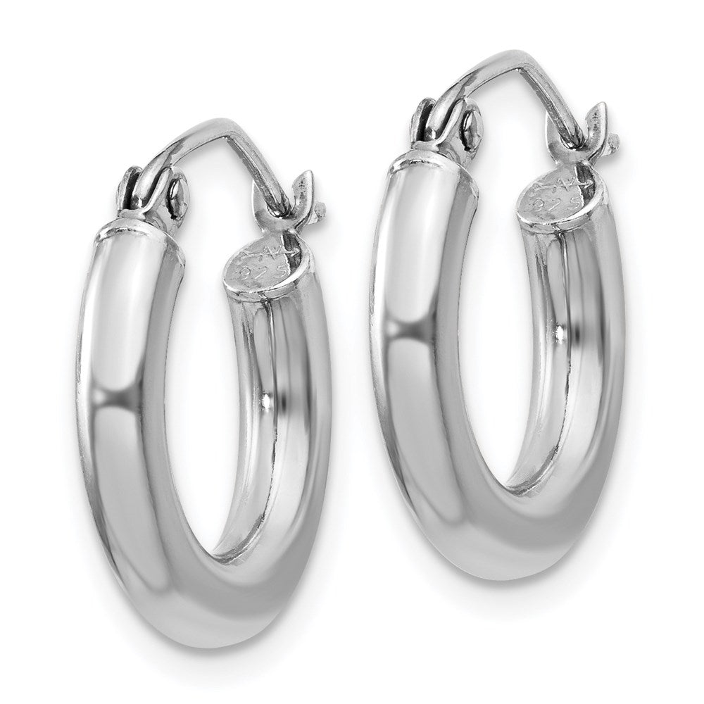 QE4397 Sterling Silver Rhodium-plated 3mm Round Hoop Earrings