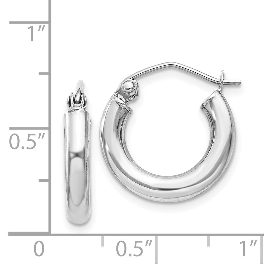 QE4397 Sterling Silver Rhodium-plated 3mm Round Hoop Earrings