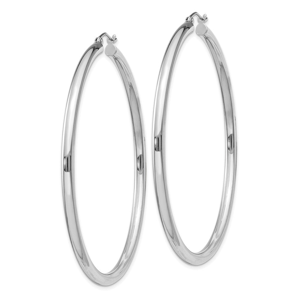 QE4398 Sterling Silver Rhodium-plated 3mm Round Hoop Earrings