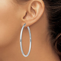 QE4398 Sterling Silver Rhodium-plated 3mm Round Hoop Earrings