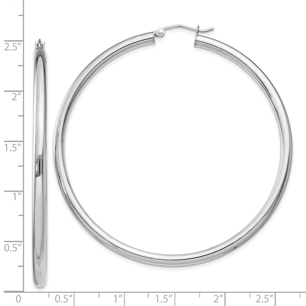 QE4398 Sterling Silver Rhodium-plated 3mm Round Hoop Earrings