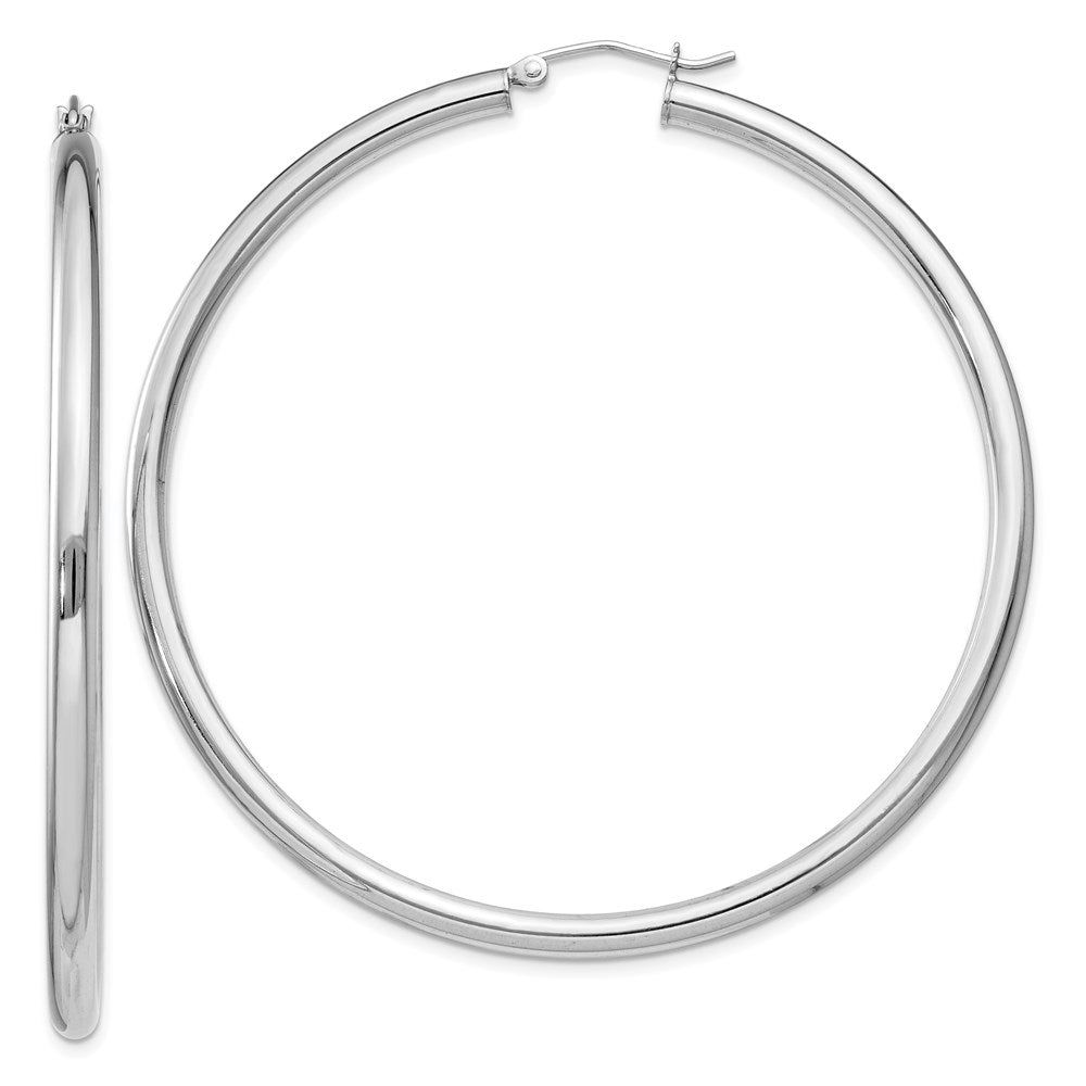 QE4398 Sterling Silver Rhodium-plated 3mm Round Hoop Earrings