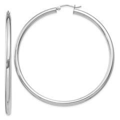 QE4398 Sterling Silver Rhodium-plated 3mm Round Hoop Earrings