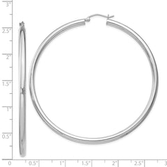 QE4399 Sterling Silver Rhodium-plated 3mm Round Hoop Earrings