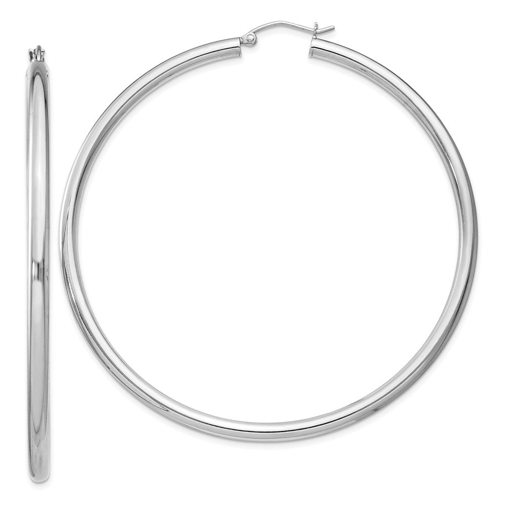 QE4399 Sterling Silver Rhodium-plated 3mm Round Hoop Earrings