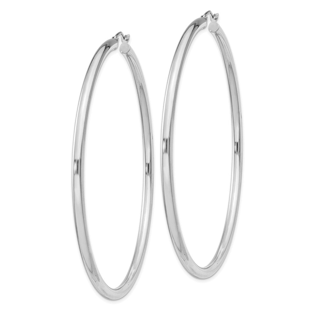 QE4400 Sterling Silver Rhodium-plated 3mm Round Hoop Earrings
