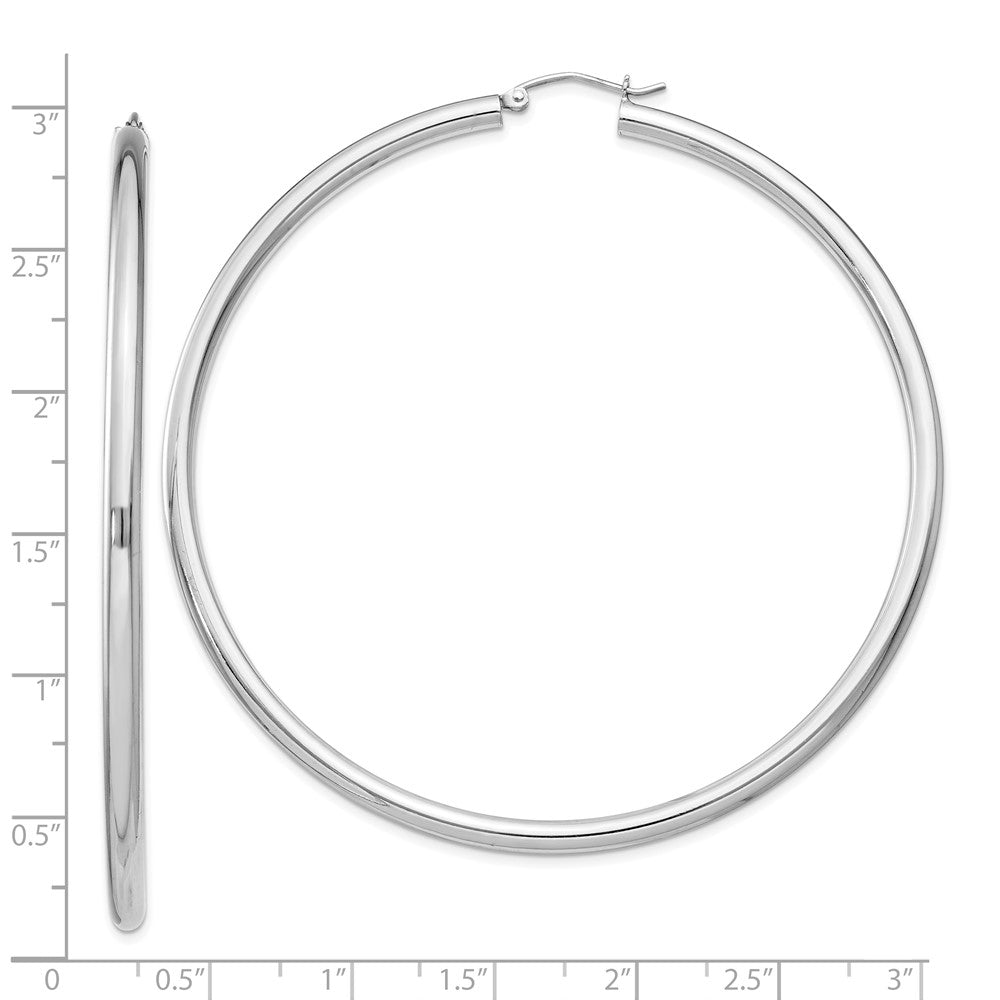 QE4400 Sterling Silver Rhodium-plated 3mm Round Hoop Earrings