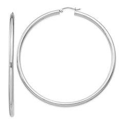 QE4400 Sterling Silver Rhodium-plated 3mm Round Hoop Earrings