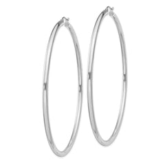 QE4401 Sterling Silver Rhodium-plated 3mm Round Hoop Earrings