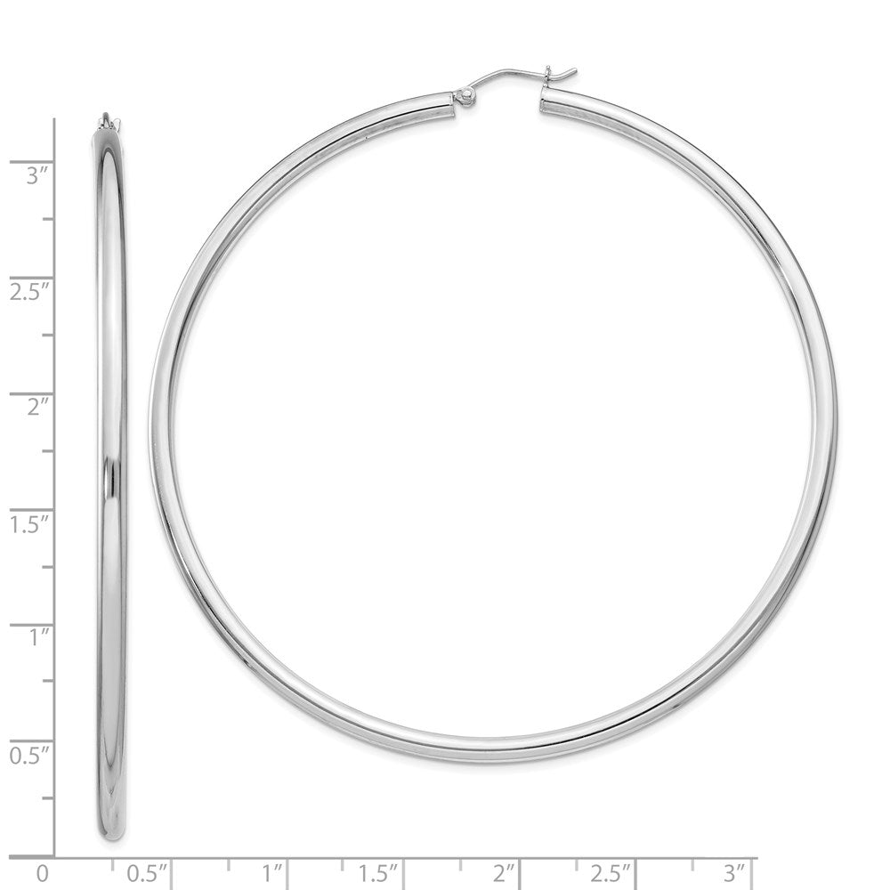 QE4401 Sterling Silver Rhodium-plated 3mm Round Hoop Earrings
