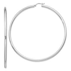 QE4401 Sterling Silver Rhodium-plated 3mm Round Hoop Earrings
