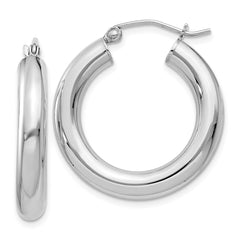 QE4402 Sterling Silver Rhodium-plated 4mm Round Hoop Earrings