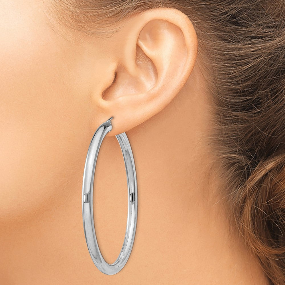 QE4404 Sterling Silver Rhodium-plated 4mm Round Hoop Earrings
