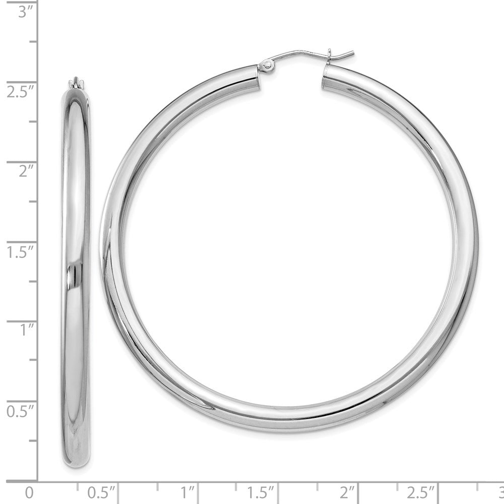 QE4404 Sterling Silver Rhodium-plated 4mm Round Hoop Earrings
