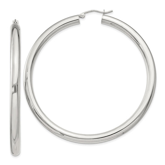 QE4404SP Sterling Silver 4mm Round Hoop Earrings