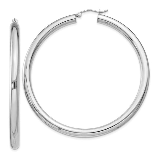 QE4404 Sterling Silver Rhodium-plated 4mm Round Hoop Earrings