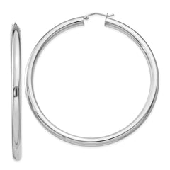 QE4405 Sterling Silver Rhodium-plated 4mm Round Hoop Earrings
