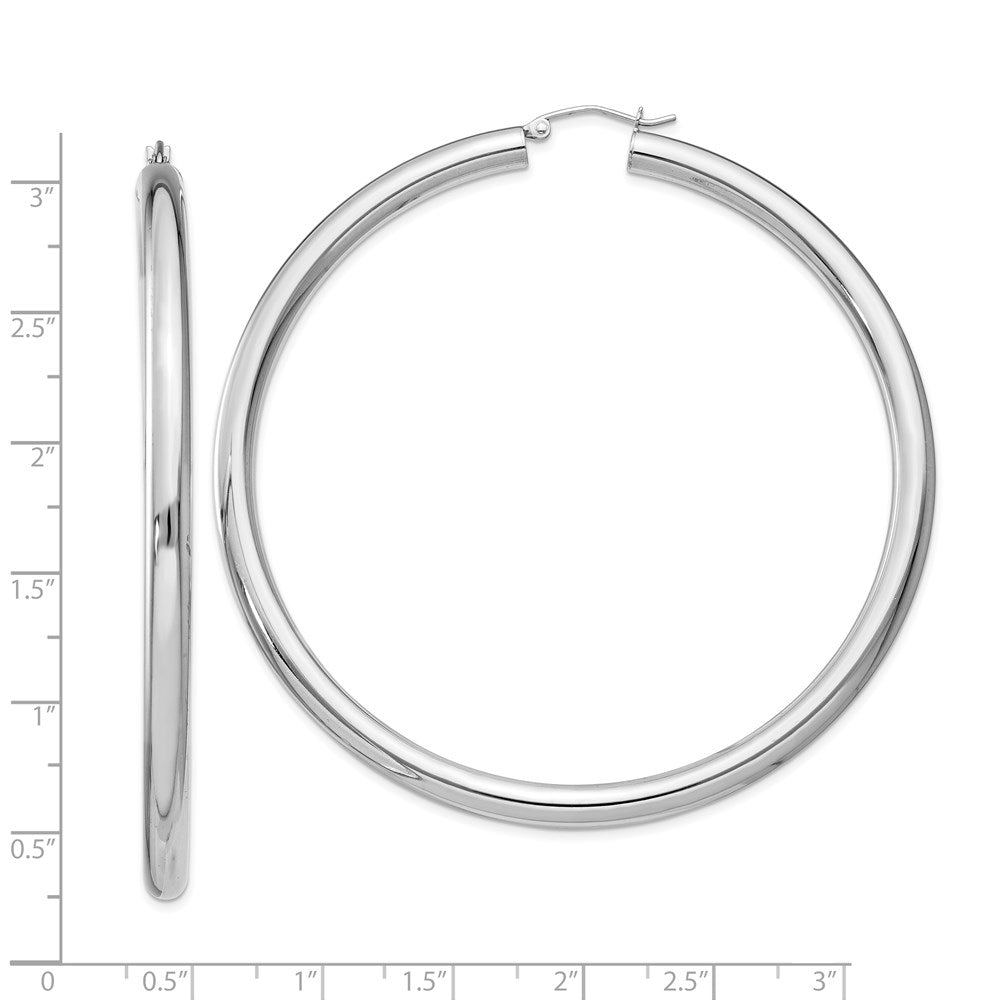 QE4406 Sterling Silver Rhodium-plated 4mm Round Hoop Earrings