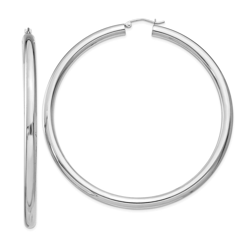 QE4406 Sterling Silver Rhodium-plated 4mm Round Hoop Earrings