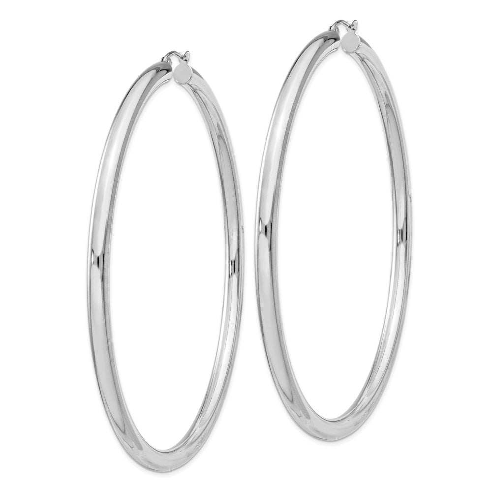 QE4407 Sterling Silver Rhodium-plated 4mm Round Hoop Earrings