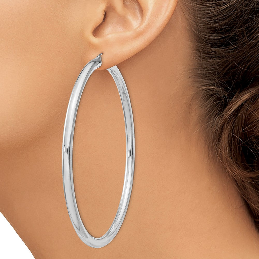 QE4407 Sterling Silver Rhodium-plated 4mm Round Hoop Earrings