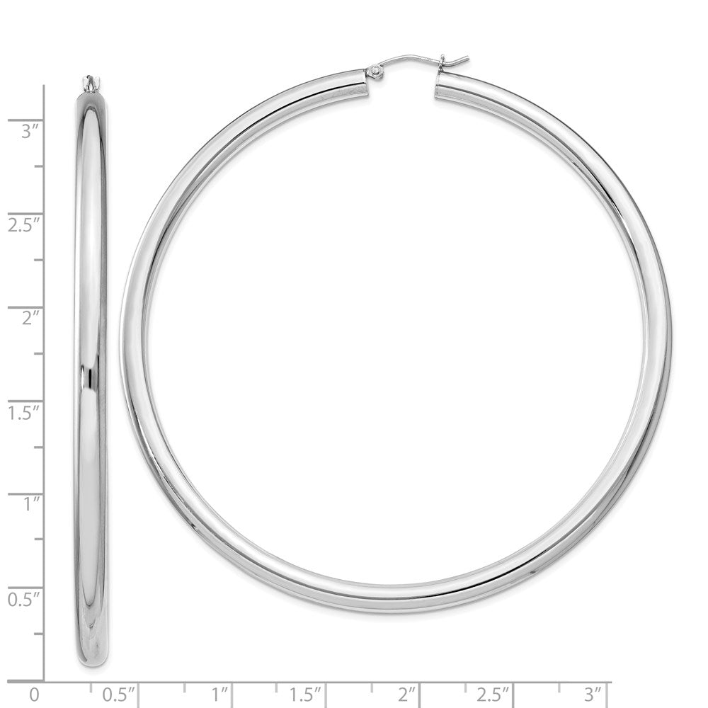 QE4407 Sterling Silver Rhodium-plated 4mm Round Hoop Earrings