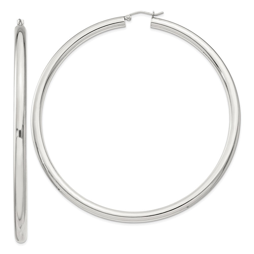 QE4407SP Sterling Silver 4mm Round Hoop Earrings