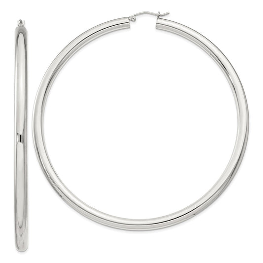 QE4407SP Sterling Silver 4mm Round Hoop Earrings