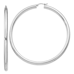 QE4407 Sterling Silver Rhodium-plated 4mm Round Hoop Earrings