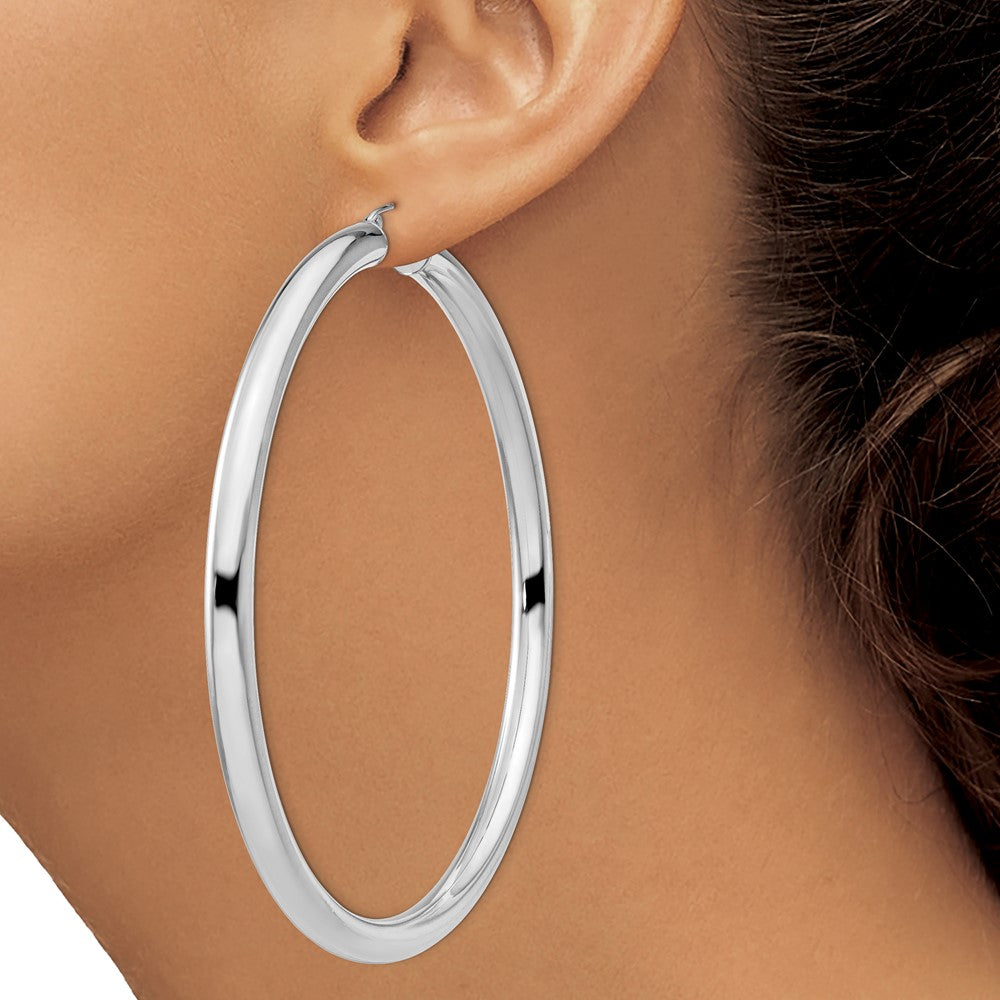 QE4413 Sterling Silver Rhodium-plated 5mm Round Hoop Earrings