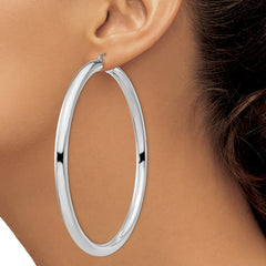 QE4413 Sterling Silver Rhodium-plated 5mm Round Hoop Earrings
