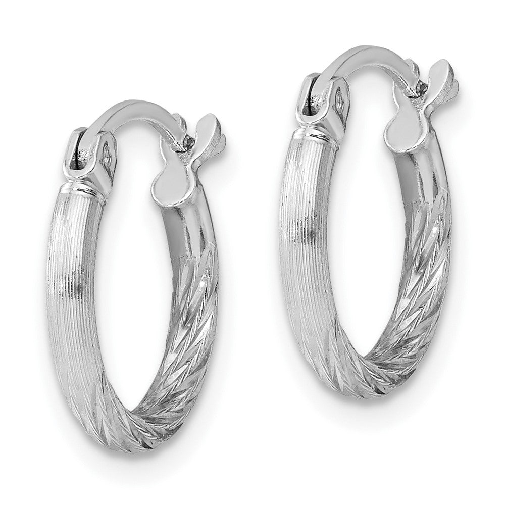 QE4414 Sterling Silver Rhodium-plated 2mm Polished/Satin Diamond-cut Hoop Earrings