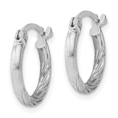 QE4414 Sterling Silver Rhodium-plated 2mm Polished/Satin Diamond-cut Hoop Earrings