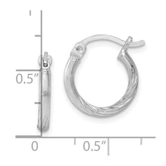 QE4414 Sterling Silver Rhodium-plated 2mm Polished/Satin Diamond-cut Hoop Earrings