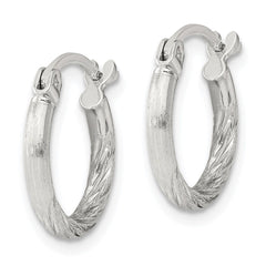 QE4414SP Sterling Silver 2mm Polished/Satin D/C Hoop Earrings