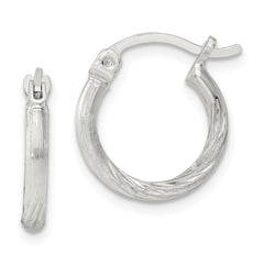 QE4414SP Sterling Silver 2mm Polished/Satin D/C Hoop Earrings
