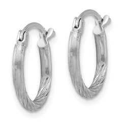 QE4415 Sterling Silver Rhodium-plated 2mm Polished/Satin Diamond-cut Hoop Earrings