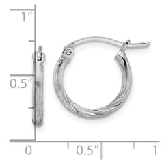 QE4415 Sterling Silver Rhodium-plated 2mm Polished/Satin Diamond-cut Hoop Earrings
