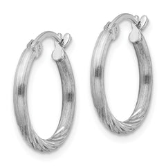 QE4416 Sterling Silver Rhodium-plated 2mm Polished/Satin Diamond-cut Hoop Earrings