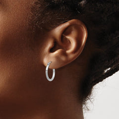 QE4416 Sterling Silver Rhodium-plated 2mm Polished/Satin Diamond-cut Hoop Earrings