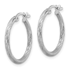 QE4417 Sterling Silver Rhodium-plated 2mm Polished/Satin Diamond-cut Hoop Earrings